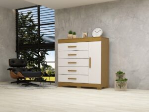 CÔMODA RAYANE 100% MDF 5 GAVETAS 1 PORTA - 1,20m - ACP - 5.3/TRA