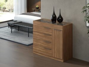 CÔMODA LUME 5 GAVETAS C/PORTA JOIA E TAMPO DE VIDRO – 1,11m – DEMOBILE – 5.4 – TRA