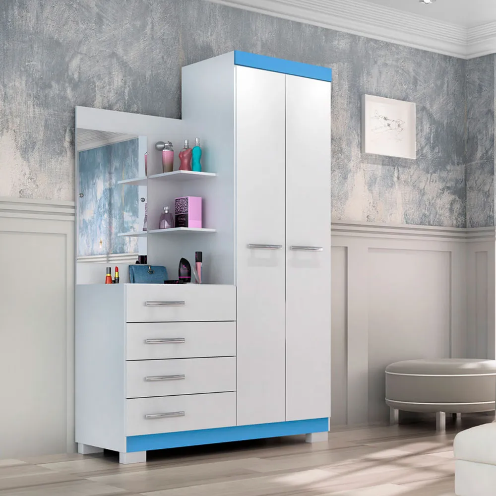 ROUPEIRO CÔMODA MELISSA 4 GAVETAS 2 PORTAS ESPELHO ACP 100%MDF - 1,10m - 5.2/TRA - Imagem 3