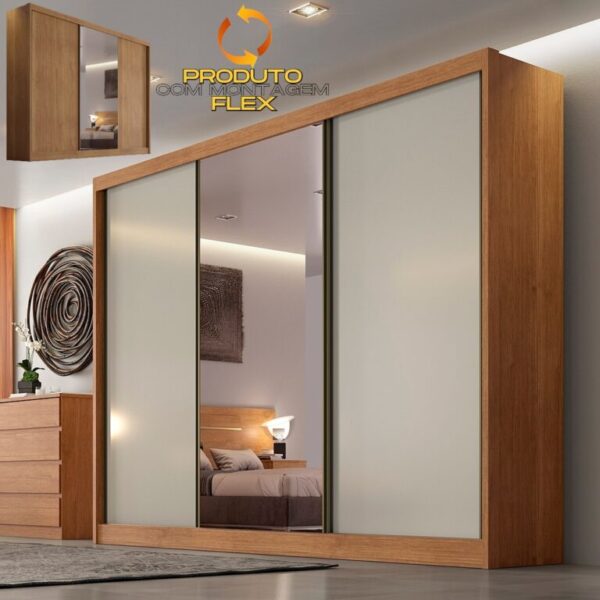 ROUPEIRO GR SOLLO PLUS 3P CORRER 6G C/ ESPELHO NOVO HORIZONTE 100%MDF - 2,73m - 1.7/TRA 1.9/PR/TD - Imagem 2