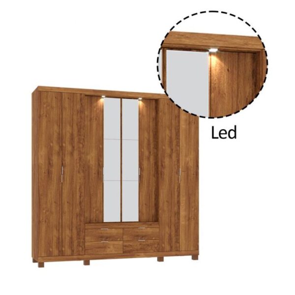 ROUPEIRO - GR FLORIPA 6PTS 4 GAV C/LED - 233cm -MIRARACK -MDF - 1.38 - RN - Image 2