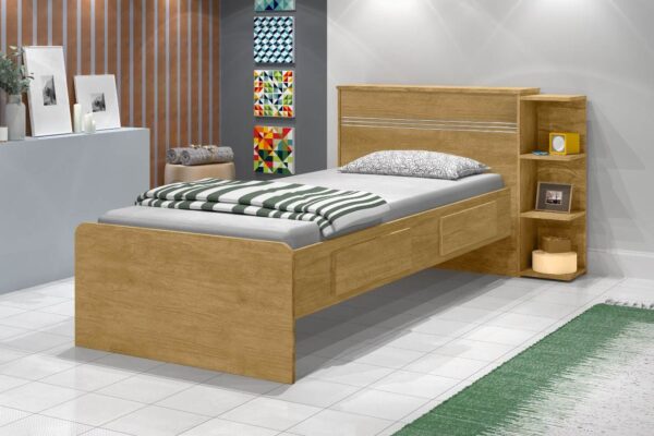 CAMA SOLTEIRO BAÚ JADE C/ 2 GAVETAS E NICHOS - J&A MÓVEIS - 3.9 - SR - 4.9 - TD