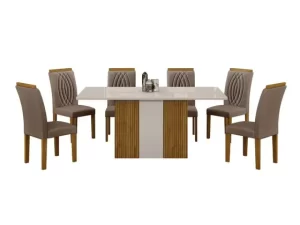 MESA DOHA C/ 6 CADEIRAS DOHA – 160cm – LEIFFER – 1.27 – TRA – 1.23 – PR