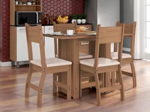 Mesa de Jantar Milano 108X68 Carvalho Tampo Carvalho 4 Cadeiras Poliman – 3.8 RF