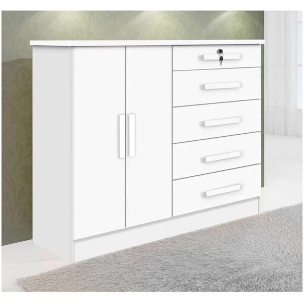 CÔMODA NEW ATHOS MDF 5 GAVETAS 2 PORTAS - 1,36m - D' DORO - 6.3 - SR/RF - Image 3