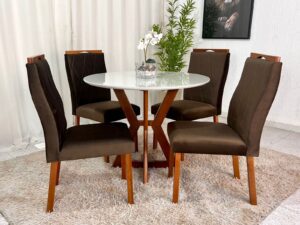 Mesa de Jantar Ibiza redonda com 4 Cadeiras Lisboa Veludo – 1.39 – RF/PR