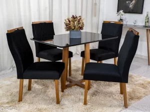 Mesa de Jantar Pedro 120×80 c/ 4 cadeiras Lisboa veludo – 1.07 – RF