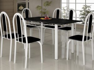 MESA SOMA TUBULAR 1.40m C/6 CADEIRAS GRANITO OU ARDOSIA – 7.2 – TRA