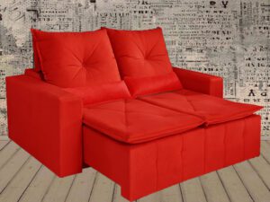 Estofado 1,60m Sofa Retratil Recl Paris 2×80  Suede Vermelho  Vicam 8.5 – SR