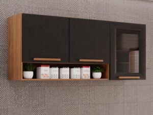 Armário Aéreo 3 portas Vidro Fumê New Valência – Sallêto – 1,20m – 2.4/LD/SR 2.2/TD