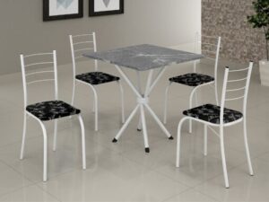 Conjunto Mesa Tubular Rio Branca com 4 cadeiras Tampo Granito Topázio – 0.70×0.70×0.75cm – 3.0 – LD