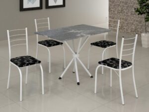 Mesa Tubular Rio Branca + 4 cadeiras Tampo Granito Topázio – 1.00×0.60cm – 3.4 – LD