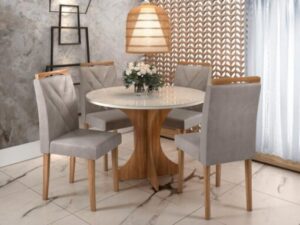 Mesa de Jantar Sienna Circular 1.00×1.00m + 4 Cadeiras Califórnia – 9.8 – LD