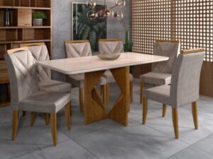 Mesa de Jantar Madri 1.60×0.80m + 6 Cadeiras Califórnia – 1.32 – LD/PR