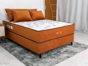 Box + Colchão Casal Espuma D45 Max Top Premium Ferrugem Almofadas Grátis – 138×188cm – Nosso Sonho – 1.3 – RF