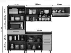 Cozinha Tarantela 4 Peças Paneleiro + Balcão 1.20 + Aéreo 1.20 + Armário geladeira Valdemoveis-1.53-RF