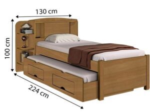 Bicama Solteiro Milênio Plus Baú 100%MDF COM Cama Auxiliar – 1,30m – D Doro Móveis – 7.0 – LD – 7.2 PR