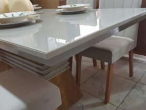 Mesa Agata 180 MDF/Vidro  c/ 6cadeiras Safira veludo – Rufato – 7.5 SR – 2.9 SR