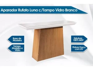 Aparador Luna 100% MDF Tampo de Vidro 1,30m – Rufato – 4.4 – CW