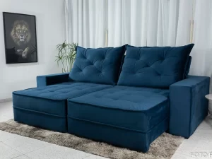 Sofá Retrátil Reclinável Berlim 2.30m Veludo Azul 800 – D33 e Molas Ensacadas- 1.71-RF