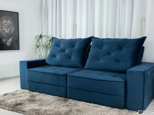 Sofá Retrátil Reclinável Berlim 2.30m Veludo Azul 800 – D33 e Molas Ensacadas- 1.71-RF