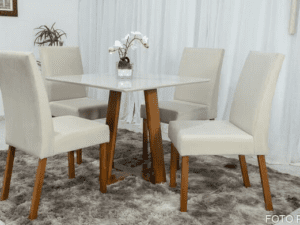 Conjunto Mesa Vitra 4 Cadeiras Tampo Vidro/MDF 90cm – Madesala – 1.22 – CW