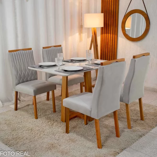 Mesa Pedro Mel Vidro OFF(120x80cm) + 4 Cadeiras Genova Veludo Art Assento - 1.2/RF - Imagem 10