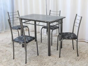 Mesa Rio tubular 1,00×0,60 – Granito ou vidro- c/ 4 cadeiras – Teixeira – 4.4/SR (4pés)