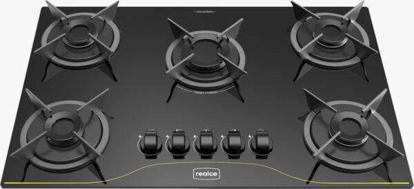 CookTop a Gas Realce 5 Bocas Mesa de Vidro Temperado Preto - REALCE - 0,685m - 6.5/SR