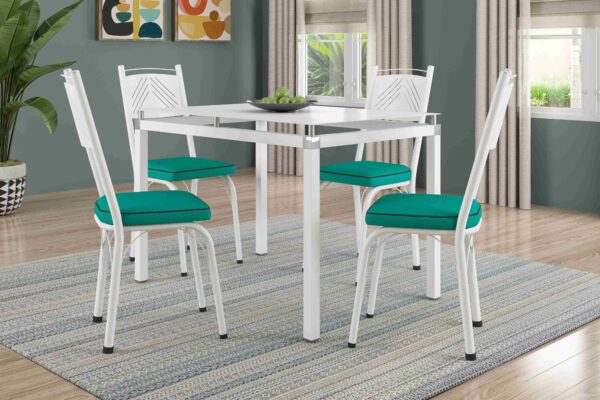 Mesa Malva de aço 1,07m - com 4 Cadeiras turquesa -8.9/SR