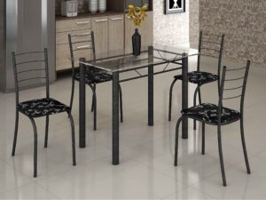 Mesa Rio tubular 1,00×0,60 – Granito ou vidro- c/ 4 cadeiras – Teixeira – 4.4/SR (4pés)
