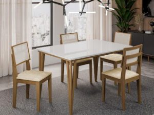 Mesa de Jantar Safira 1,30×90+ c/4 cadeira – Nevoa ou Grafite – TRA/1.48