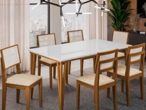 Mesa de Jantar Safira 1,30×90+ c/6 cadeira – Nevoa ou Grafite – TRA/1.89