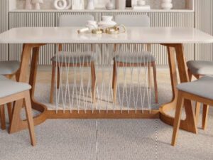 Mesa jantar Tulipa 1,80×90 C/5 cadeiras – Madeira/off -TRA/1,39