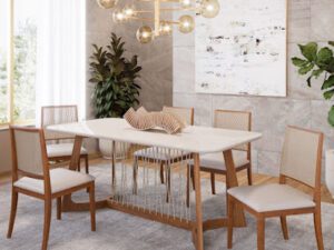 Mesa jantar Tulipa 1,80×90 C/5 cadeiras – Madeira/off -TRA/1,39