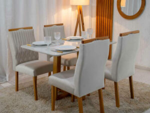 Mesa Pedro Mel Vidro OFF(120x80cm) + 4 Cadeiras Genova Veludo Art Assento – 1.2/RF