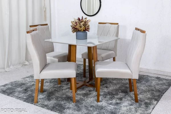 MESA DE JANTAR PEDRO MEL 90x90 VIDRO COM 4 CADEIRAS VELUDO - ART ASSENTOS - 1.13 - LD - Image 5
