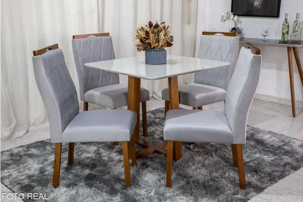MESA DE JANTAR PEDRO MEL 90x90 VIDRO COM 4 CADEIRAS VELUDO - ART ASSENTOS - 1.13 - LD - Image 7