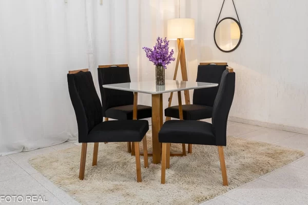 MESA DE JANTAR PEDRO MEL 90x90 VIDRO COM 4 CADEIRAS VELUDO - ART ASSENTOS - 1.13 - LD - Image 6
