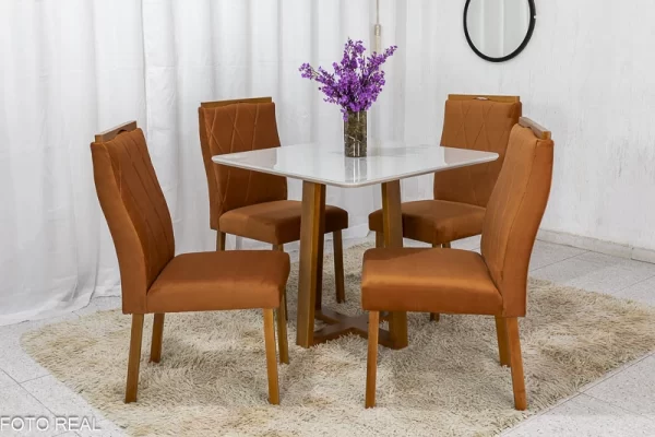 MESA DE JANTAR PEDRO MEL 90x90 VIDRO COM 4 CADEIRAS VELUDO - ART ASSENTOS - 1.13 - LD - Image 8