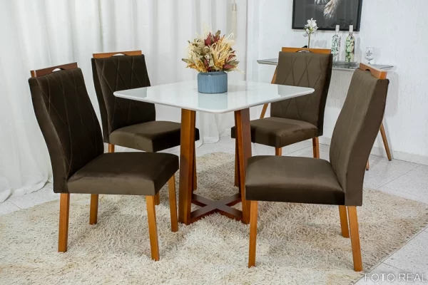 MESA DE JANTAR PEDRO MEL 90x90 VIDRO COM 4 CADEIRAS VELUDO - ART ASSENTOS - 1.13 - LD - Image 9