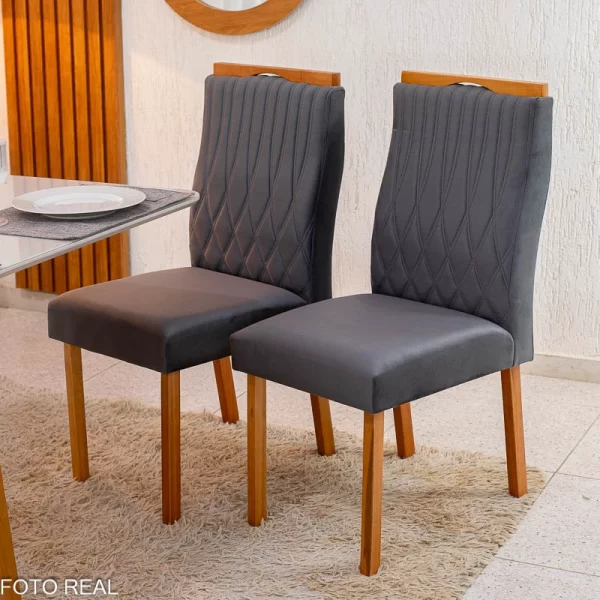 Mesa Pedro Mel Vidro OFF(120x80cm) + 4 Cadeiras Genova Veludo Art Assento - 1.2/RF - Imagem 7