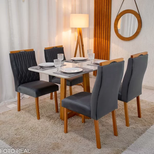 Mesa Pedro Mel Vidro OFF(120x80cm) + 4 Cadeiras Genova Veludo Art Assento - 1.2/RF - Imagem 6