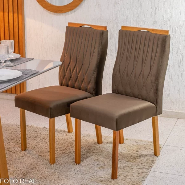 Mesa Pedro Mel Vidro OFF(120x80cm) + 4 Cadeiras Genova Veludo Art Assento - 1.2/RF - Imagem 9