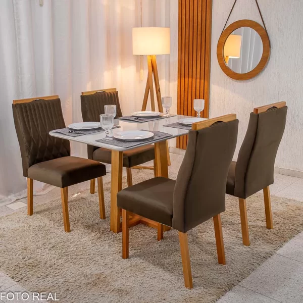 Mesa Pedro Mel Vidro OFF(120x80cm) + 4 Cadeiras Genova Veludo Art Assento - 1.2/RF - Imagem 8