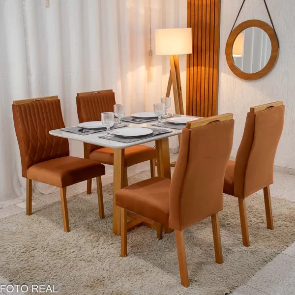 Mesa Pedro Mel Vidro OFF(120x80cm) + 4 Cadeiras Genova Veludo Art Assento - 1.2/RF - Imagem 12