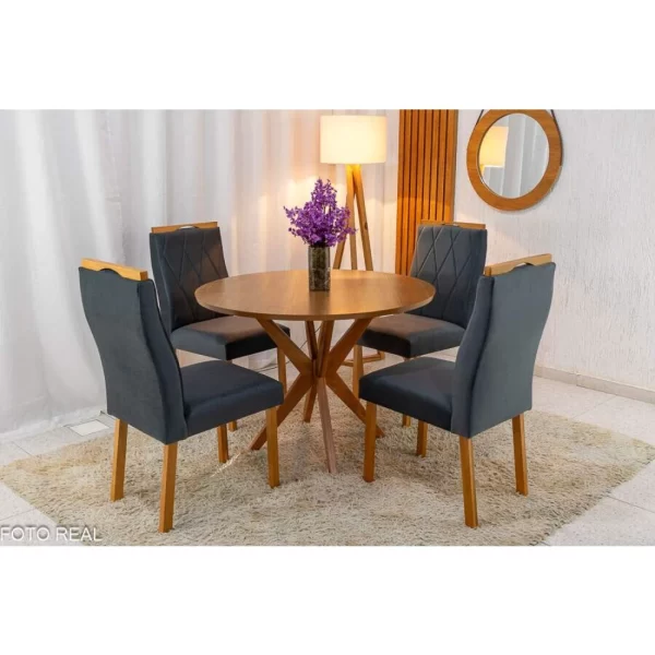 Mesa de Jantar Simpatia Tampo Redondo (108x108cm) + 4 Cadeira Lisboa Veludo JCM - 1.2/RF