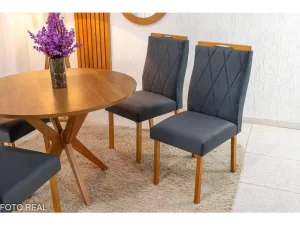 Mesa de Jantar Simpatia Tampo Redondo (108x108cm) + 4 Cadeira Lisboa Veludo JCM – 1.2/RF