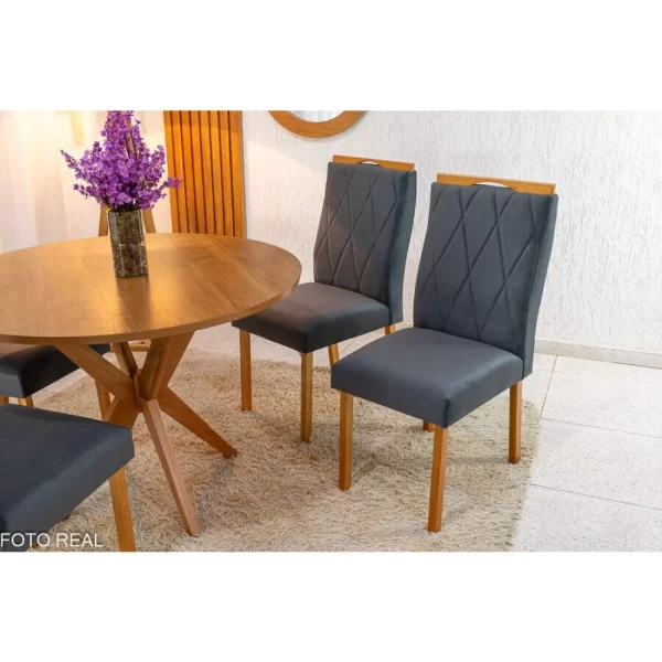 Mesa de Jantar Simpatia Tampo Redondo (108x108cm) + 4 Cadeira Lisboa Veludo JCM - 1.2/RF - Imagem 2