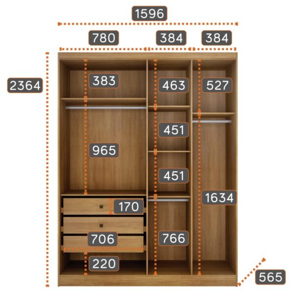 Módulo 4 Portas Rizon 100%MDF – NOVO HORIZONTE - 159,6cm - 9.8/TD - Imagem 3